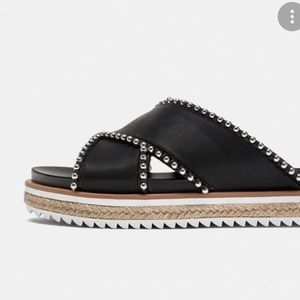 ZARA STUDDED LEATHER SLIDES